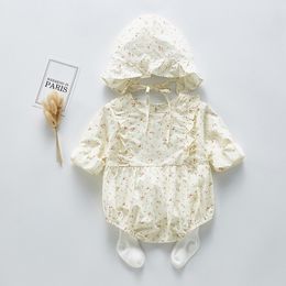 born Baby Spring Clothes Girl Floral Bodysuit Jumpsuit Flower Cute Outfits Overalls Fashion Lovely With Hat Set 210429
