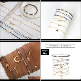 Bangle Bracelets Jewelrytocona Boho Gold Colour Star Moon Pendant Crystal Layered Set For Women Girl Metal Rope Adjustable Bracelet 6523 Drop