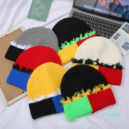 Beanies Fashion Knitted Hat Warm Colour Block Knit Cuffed Beanie Gifts For Cool Boy Girl