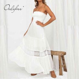 Summer Women Maxi Off Shoulder White Lace Sexy Long Tunic Beach Dress 210415