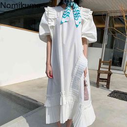 KUSAHIKI Causal Sweet Chic Dresses Irregular Pleated Ruffle Patchwork Women Dress Summer Puff Sleeve O-neck Vestidos 6F993 210427