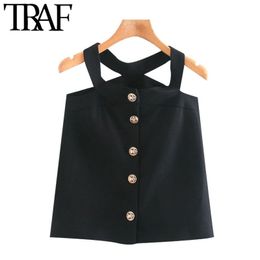 TRAF Women Chic Fashion With Metal Buttons Mini Skirt Vintage High Waist Side Hollow Out Female Skirts Mujer 210415