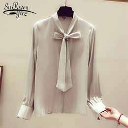 Women office Lady chiffon blouse spring fashion long sleeve shirt Bow tie solid color women top and 2765 50 210521