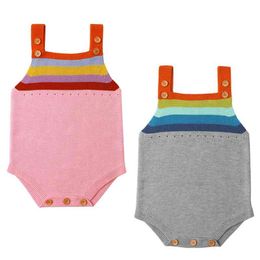 20119 born Romper Girls Clothes Rainbow Woolen Knitted Rompers Summer Infant Baby Boys Jumpsuit Overalls 210417