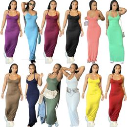 12 Farben Sexy ärmelloses langes Maxikleid für Damen, modisch, Sommer, einfarbig, dünn, dehnbar, figurbetont, Bleistiftkleider, Clubwear, Übergröße