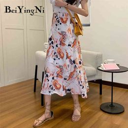 Floral Printed Chiffon Skirts Womens High Waist Vintage Young Beach Faldas Elegant Casual Harajuku A-line Saias 210506