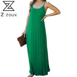 Women Dress Sleeveless Spaghetti Strap Summer Dresses Plus Size Green Black Long Bohemian For 210513