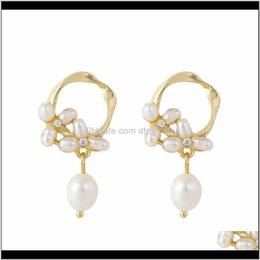 Dangle & Chandelier Drop Delivery 2021 Trendy Round Geometric Pendant Gold Metal Simulated Pearl Flowers Statement Earrings Wedding Jewelry J