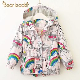 Bear Leader Girls Coats and Jackets Kids Spring Brand Children Clothes Bird&Flowers Print Hooded Outerwear 210708