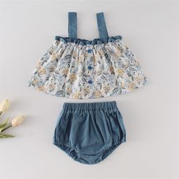 Summer Baby Outfits Clothes Set born Sleeveless Condole Belt Top and Bread of Pants Infant Girls Clothing 0-2Yrs 210521