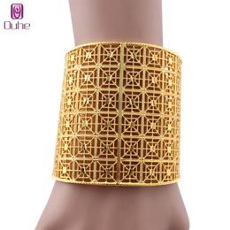 Luxury Dubai Wide Bracelet Bangle For Women Gold Color African India Jewelry Bridal Wedding Banquet Gifts
