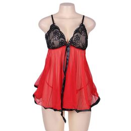 Women's Plus size Dresses sexy nightdress panties lace Pyjamas temptation transparent mesh