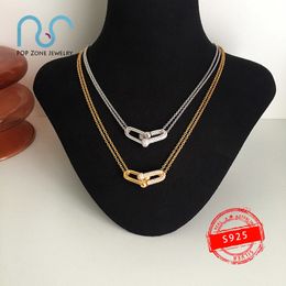 S925 Sterling Silver Hardwear Series Diamond Inlaid Double Links Necklace Classic Charm Female Luxury Brand 1:1 Jewelry