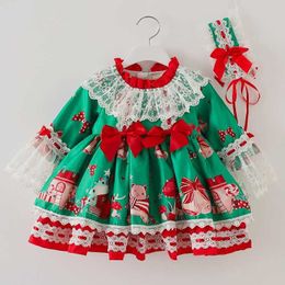 2Pcs Spanish Style Baby Clothes Christmas Green Dress For Toddler Girls Xmas Party Frocks Girl Lolita Princess Fluffy Dresses 210615