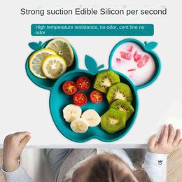 Baby Silicone Dinner Plate One-piece Divided Dinner Plate Baby Food Supplement Non-slip Suction Cup Bowl Apple Shape G1210