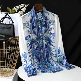 Spring Women's Long Sleeves Turn Down Collar Chinese Style Retro Print Chiffon Shirts Female Shirt Blouse Tops A3580 210428