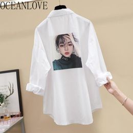 Spring Blusas Mujer Print Girls Long Blouse Women Letters Loose All Match Fashion Shirts Casual 16335 210415