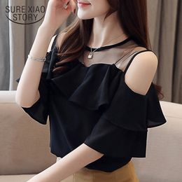 womens tops and Summer blouses white short sleeve chiffon blouse women shirt off shoulder top 4206 50 210417