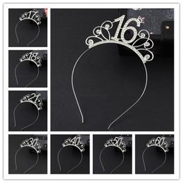 Party Decoration Rhinestone Headdress Girl Headband 16th Birthday Shower Crown Hair Accessories 18th Hat Cake Gift -C