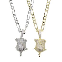 2 Colours Iced Out Hip Hop Shiny Flower Pendant Necklace Paved White Cz Length 41+5Cm Dainty Jewellery For Women Wedding Gift X0509