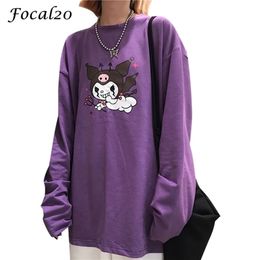 Focal20 Streetwear Devil Print Purple Women T-shirt Long Sleeve O-Neck T Shirt Causal Loose Spring Autumn Tee Top 210406