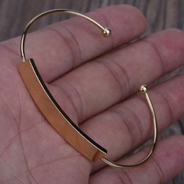 Minimalist Pure Gold Color Copper Solid Flat Board Charms Adjustable Bracelet Open Bangle Cuff Bracele Unisex Watch Accessory Q0719