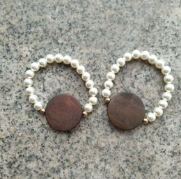 Bracelets 4mm disc 10mm Pearl Beaded Bracelet Handmade Fahion Elastic Jewelry