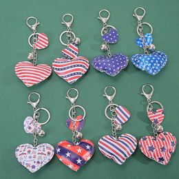 NEWdesigner keychain Party Favour Colourful cute Heart Shape Key chain Independence Day American Flag Keychains EWA6496