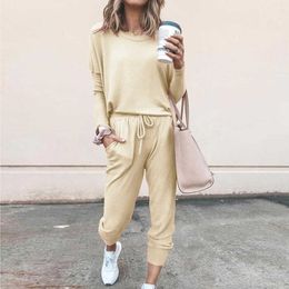 Casual Tracksuit Women Two Piece Set Top And Pants Autumn Winter Clothes Pockets Sport Solid Oversized Women Set 2Piece Outfits Y0625