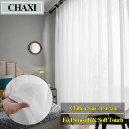 CHAXI Luxurious Chiffon White Sheer Curtains for Living Room Bedroom Window Voile Tulle Curtain Feel Smooth and Soft Touch 210712