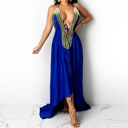 Halter Deep V Neck Backless Maxi Dress Summer Evening Party Elegant Dress Vestidos 210521