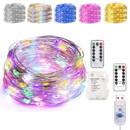Strings 10M 5M 50 100LEDS Waterproof 8Modes USB Battery Powered Copper Wire LED String Fairy Light With 13Key Remote For Xmas Party