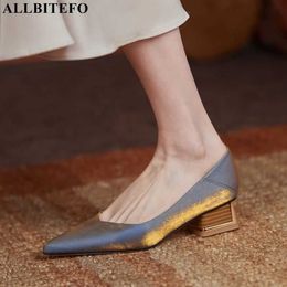 ALLBITEFO thick heels silk pointed toe wedding women shoes high quality women heels shoes alons hauts femme high heel shoes 210611