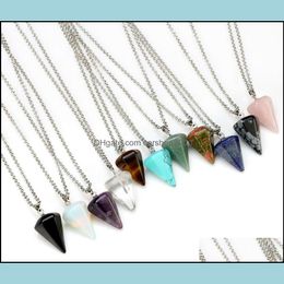 Pendant Necklaces & Pendants Jewelry Designer Necklace Aplustrade Natural Gemstone Crystal Healing Chakra Reiki Sier Stone Hexagonal Prisme