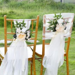 wedding chairs decorations Australia - Decorative Flowers & Wreaths White Cream Rustic Aisle Artificial With Chiffon Ribbons For Wedding Chair Decoration Ceremony Reception High Q