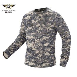 2020 New Tactical Military Camouflage T Shirt Men Breathable Quick Dry US Army Combat Full Sleeve Outwear T-shirt for Men S-3XL G1222