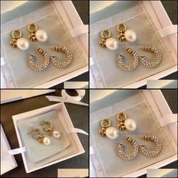 Stud Earrings Jewellery Luxury 1:1 High Quality Vintage Clover And Pearl For Women Prevent Allergy S925 Post Lady Fashion Earring 210323 Drop