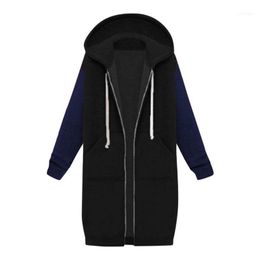 Autumn Casual Women Long Hoodies Sweatshirt Coat Zip Up Outerwears Hooded Jacket Winter Pockets Plus Size Outwear Tops1