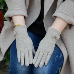 Five Fingers Gloves Women Winter Keep Warm Touch Screen Bow Simple Style Female Elegant Cashmere Thicken Plus Velvet Windproof