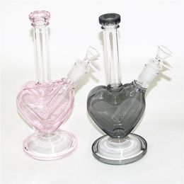 Heart Shape Dab Rigs Hookah Bongs Pink Purple Colours Glass Water Pipes With 14mm Heart Shape Glass Bowls & Downstem Diffuse