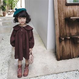 Spring Autumn Fashion Girls Plaid Long Sleeve Dress Toddler Kids Turn-down Collar Princess Dresses Baby Clothing 210615