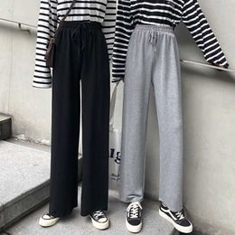 2020 Spring Summer Fashion Female Solid High Waist Loose Wide Leg Pants Women Straight Pants Casual Trousers Plus Size S-5XL Q0801