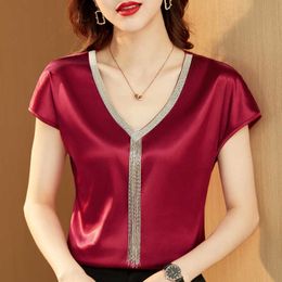 Summer Korean Satin Women Blouses Office Lady Shirt Elegant Fashion Shirts Plus Size Blusas Femininas Elegante Woman Top 210531