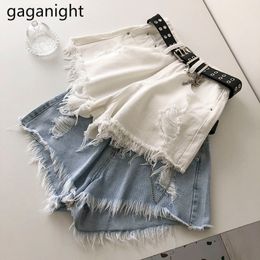 Gaganight Casual Summer Women Jeans Shorts High Waist Sashes Pocket Denim Shorts Sexy Girls Ripped Wide Leg Short Jeans S-L 210519