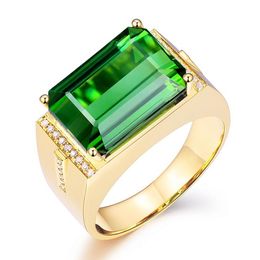 Square emerald gemstones green crystal AAA zircon diamonds rings for men luxury gold Colour finger band Jewellery bague accessory