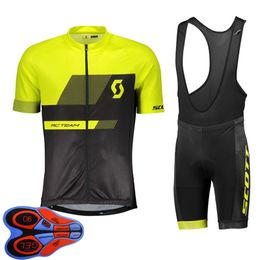 2022 размер мужского велосипеда Летний Scott Team Mens Велоспорт Джерси Костюм Костюм с коротким рукавом Велосипедная Рубашка нагрудника Брюки Устанавливает быструю сухую дышащую Pro Racing Одежда Размер XXS-6XL Y21041033