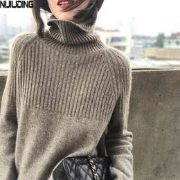 Women's Loose Lazy Wool Knitted Shirts Turtleneck Large Size Pure Color Thicken Base Sweaters Tops Streetwear 210514