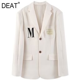 Spring Fashion Women Blazer Chest Pocket Letter Embroidery Cut Sleeve Back Button Casual Suit Female GX1207 210421