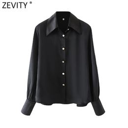 Women Fashion Golden Breasted Buttons Black Smock Blouse Office Ladies Long Sleeve Shirt Chic Blusas Tops LS7639 210420