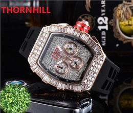 Men Fashion Sport Shinning Watches Hip Hop Mens Quartz Chronograph ICE-Out Bling Bracelet All Dial Work Rubber Calendar Designer d274C